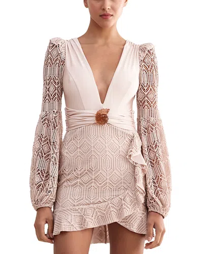 Patbo Seashell Long Sleeved Mini Dress In Beige
