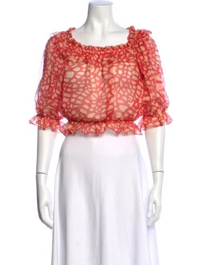Pre-owned Patbo Silk Printed Crop Top In Orange