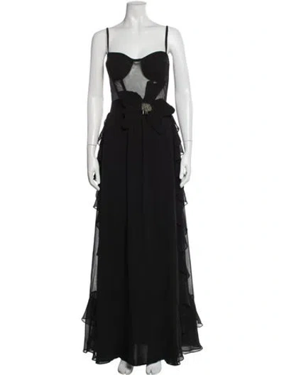 Pre-owned Patbo Square Neckline Long Dress In Black