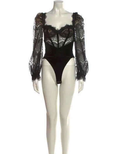 Pre-owned Patbo Square Neckline Long Sleeve Bodysuit In Neutral