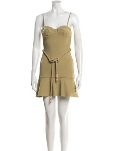 Pre-owned Patbo Square Neckline Mini Dress W/ Tags In Green/neutrals