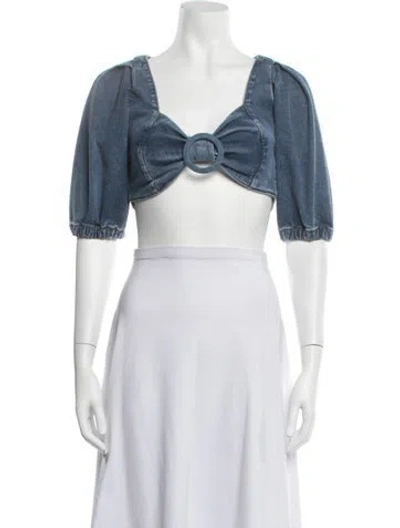Pre-owned Patbo Square Neckline Short Sleeve Crop Top In Blue