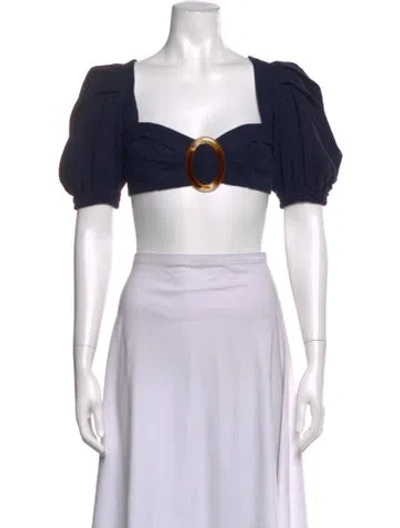 Pre-owned Patbo Square Neckline Short Sleeve Crop Top In Blue
