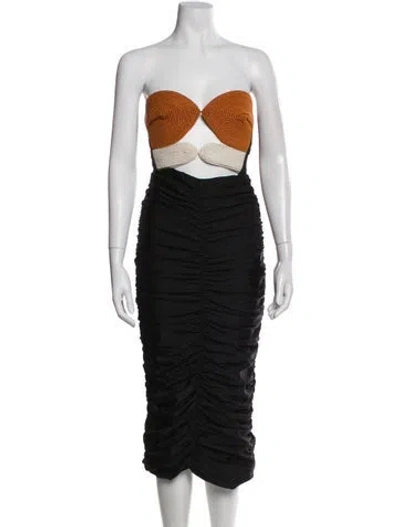 Pre-owned Patbo Strapless Midi Length Dress In Black
