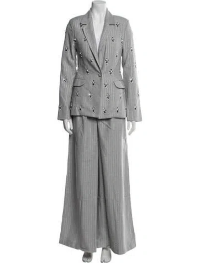 Pre-owned Patbo Striped Crystal Embellishments Pantsuit In Gray