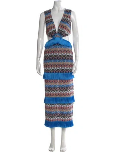 Pre-owned Patbo Striped Long Dress In Blue