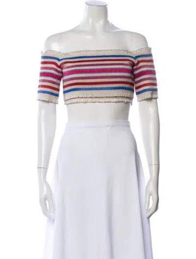 Pre-owned Patbo Striped Off-the-shoulder Crop Top In Multi