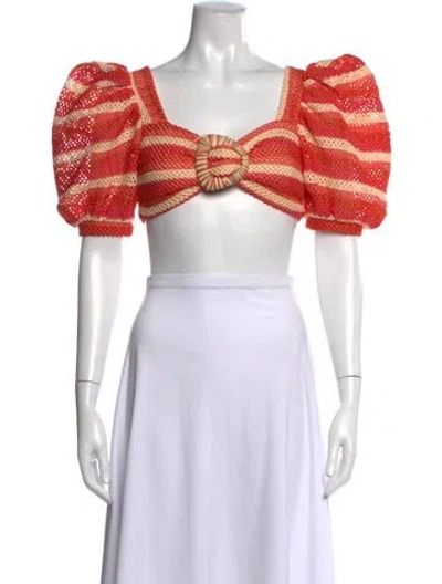 Pre-owned Patbo Striped Square Neckline Crop Top In Orange