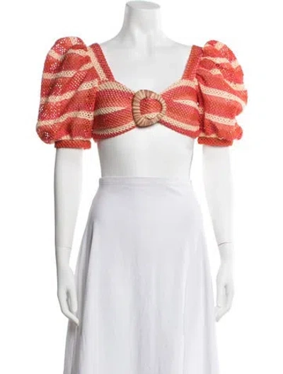 Pre-owned Patbo Striped Square Neckline Crop Top In Orange