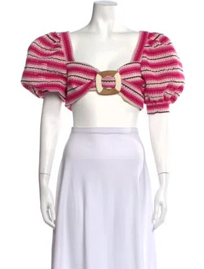 Pre-owned Patbo Striped Square Neckline Crop Top In Pink