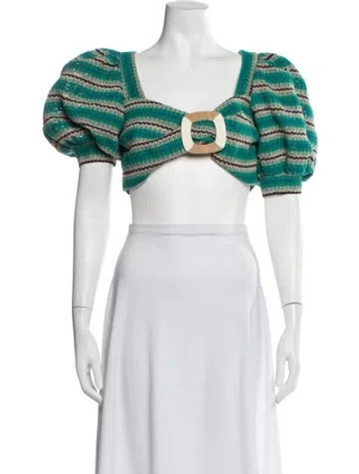 Pre-owned Patbo Striped Square Neckline Crop Top W/ Tags In Green