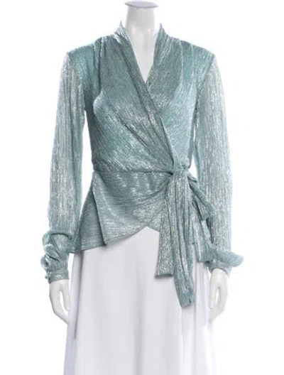 Pre-owned Patbo Striped V-neck Blouse In Blue