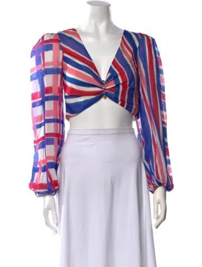 Pre-owned Patbo Striped V-neck Crop Top In Blue