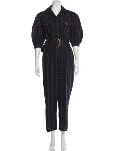 Pre-owned Patbo Striped V-neck Jumpsuit In Blue