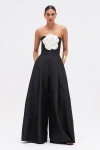 Patbo Taffeta Bloom Rosette Jumpsuit In Black