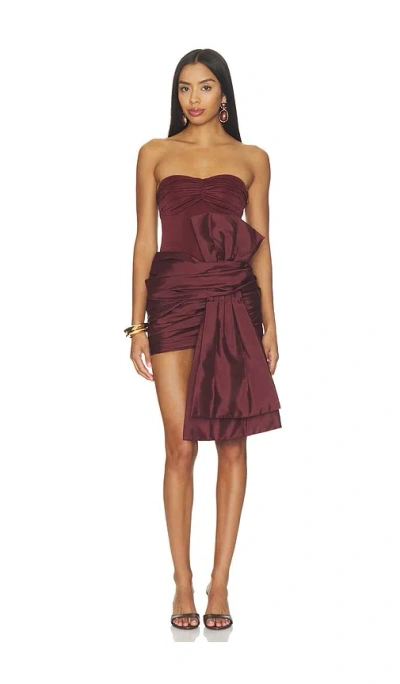 Patbo Taffeta Tarsila Bow Mini Dress In Brown