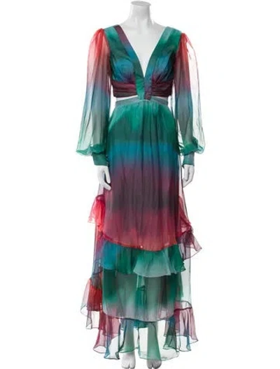 Pre-owned Patbo Tie-dye Print Long Dress In Blue