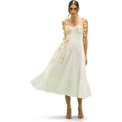 Patbo Tricoline Lotus Midi Dress In Off White