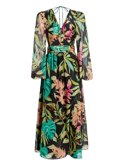 Patbo Tropicalia Floral-pattern Midi Dress In Black