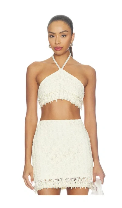 Patbo Twilight Mesh Halter Top Pearl Embroidery In White