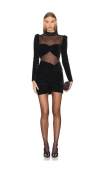 Patbo Velvet And Stretch Tulle Mini Dress In 블랙