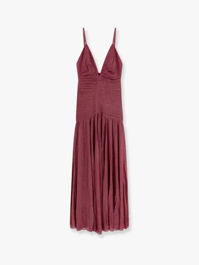 Patbo Viscose Blend Long Dress With Metallic Effect In Pink