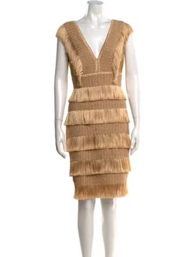Pre-owned Patbo V-neck Knee-length Dress In Neutral