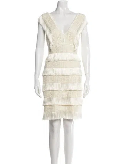 Pre-owned Patbo V-neck Knee-length Dress In Neutral