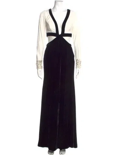 Pre-owned Patbo V-neck Long Dress In Black