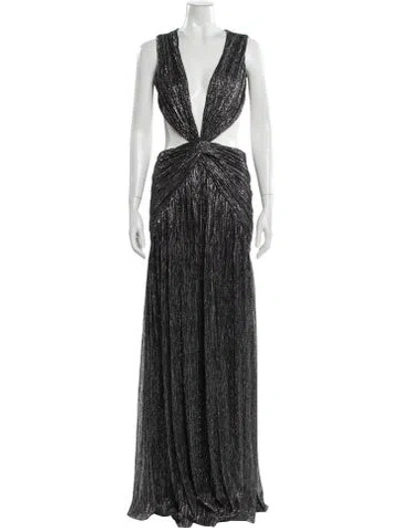Pre-owned Patbo V-neck Long Dress In Black