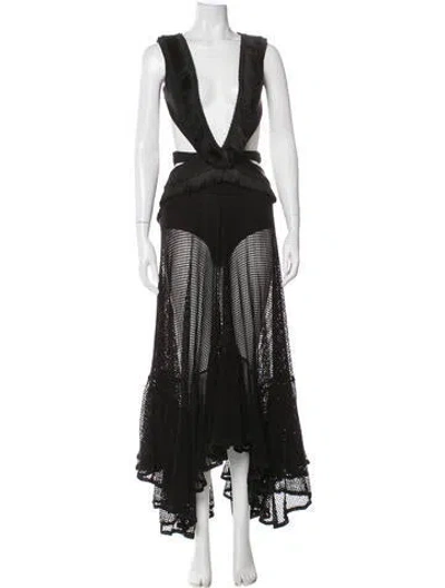 Pre-owned Patbo V-neck Long Dress In Black