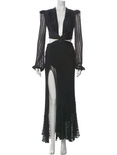 Pre-owned Patbo V-neck Long Dress In Black