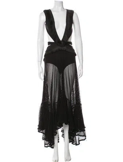 Pre-owned Patbo V-neck Long Dress In Black
