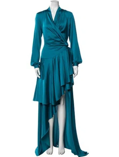 Pre-owned Patbo V-neck Long Dress In Blue