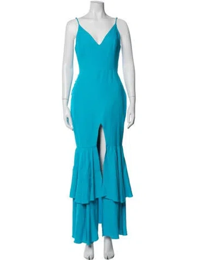 Pre-owned Patbo V-neck Long Dress In Blue
