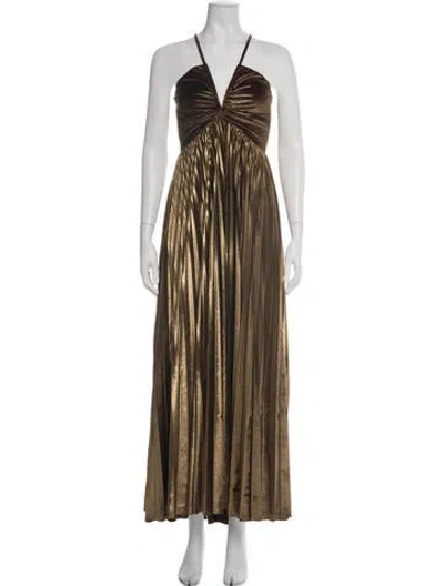 Pre-owned Patbo V-neck Long Dress In Brown