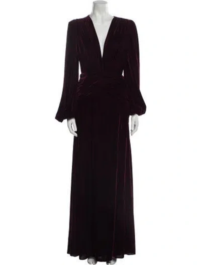 Pre-owned Patbo V-neck Long Dress In Burgundy
