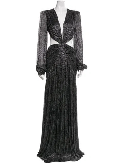 Pre-owned Patbo V-neck Long Dress In Gray