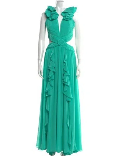 Pre-owned Patbo V-neck Long Dress In Green