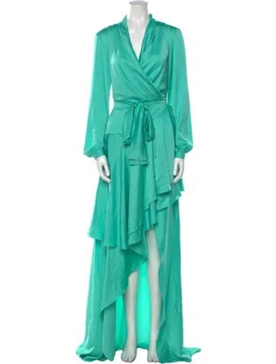 Pre-owned Patbo V-neck Long Dress In Green