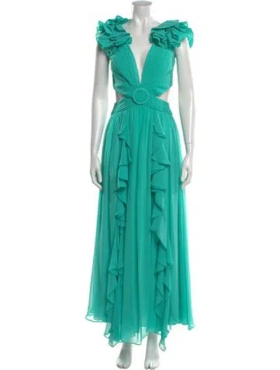 Pre-owned Patbo V-neck Long Dress In Green