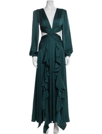 Pre-owned Patbo V-neck Long Dress In Green