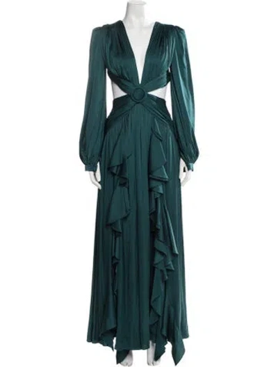 Pre-owned Patbo V-neck Long Dress In Green