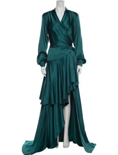 Pre-owned Patbo V-neck Long Dress In Green