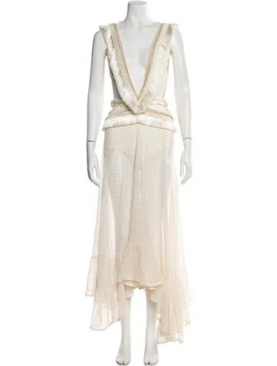 Pre-owned Patbo V-neck Long Dress In Neutrals