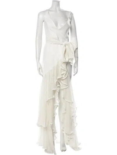 Pre-owned Patbo V-neck Long Dress In Neutrals/white