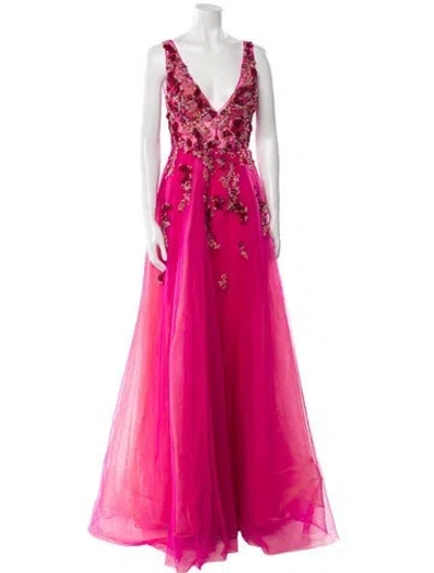 Pre-owned Patbo V-neck Long Dress In Pink