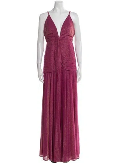Pre-owned Patbo V-neck Long Dress In Pink