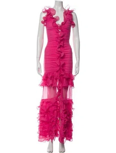 Pre-owned Patbo V-neck Long Dress In Pink