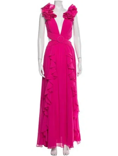 Pre-owned Patbo V-neck Long Dress In Pink